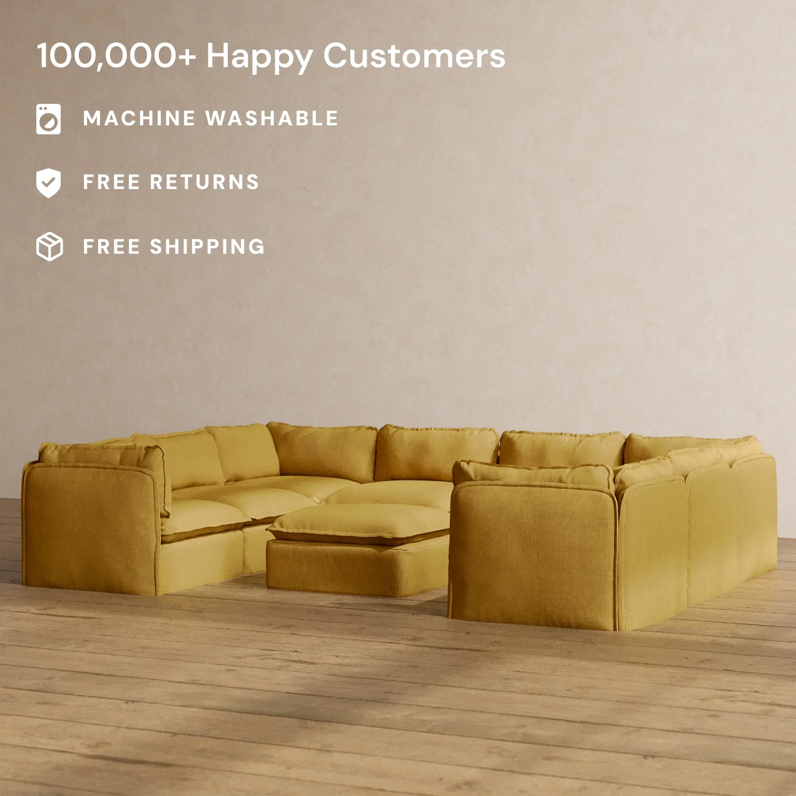 Slipcover Only - Modular Washable 8-Seater U-Sectional + Ottoman in Kiiro - Image 2