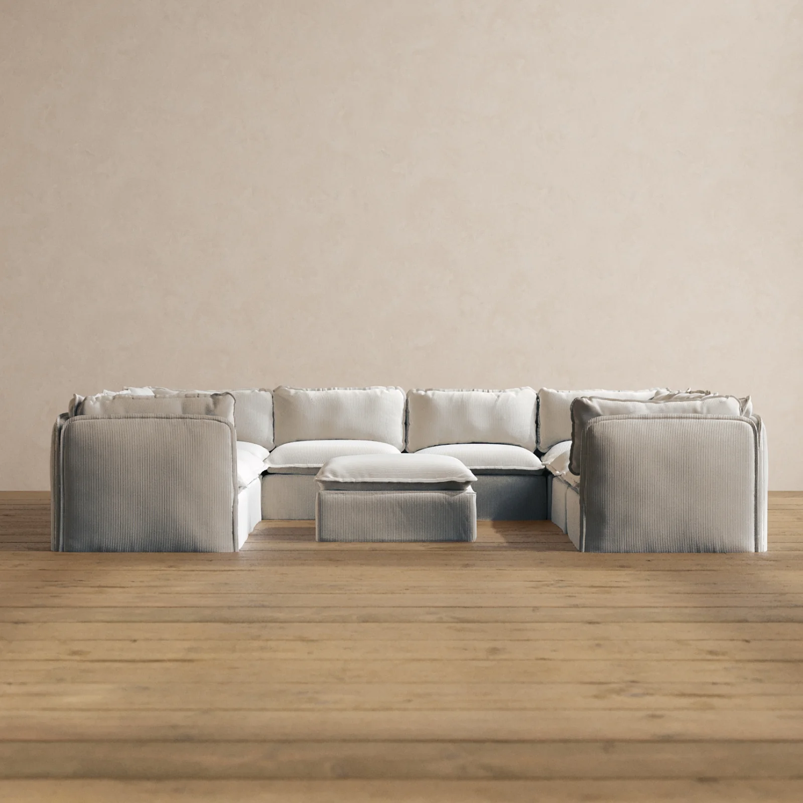 Slipcover Only - Modular Washable 8-Seater U-Sectional + Ottoman in Milk