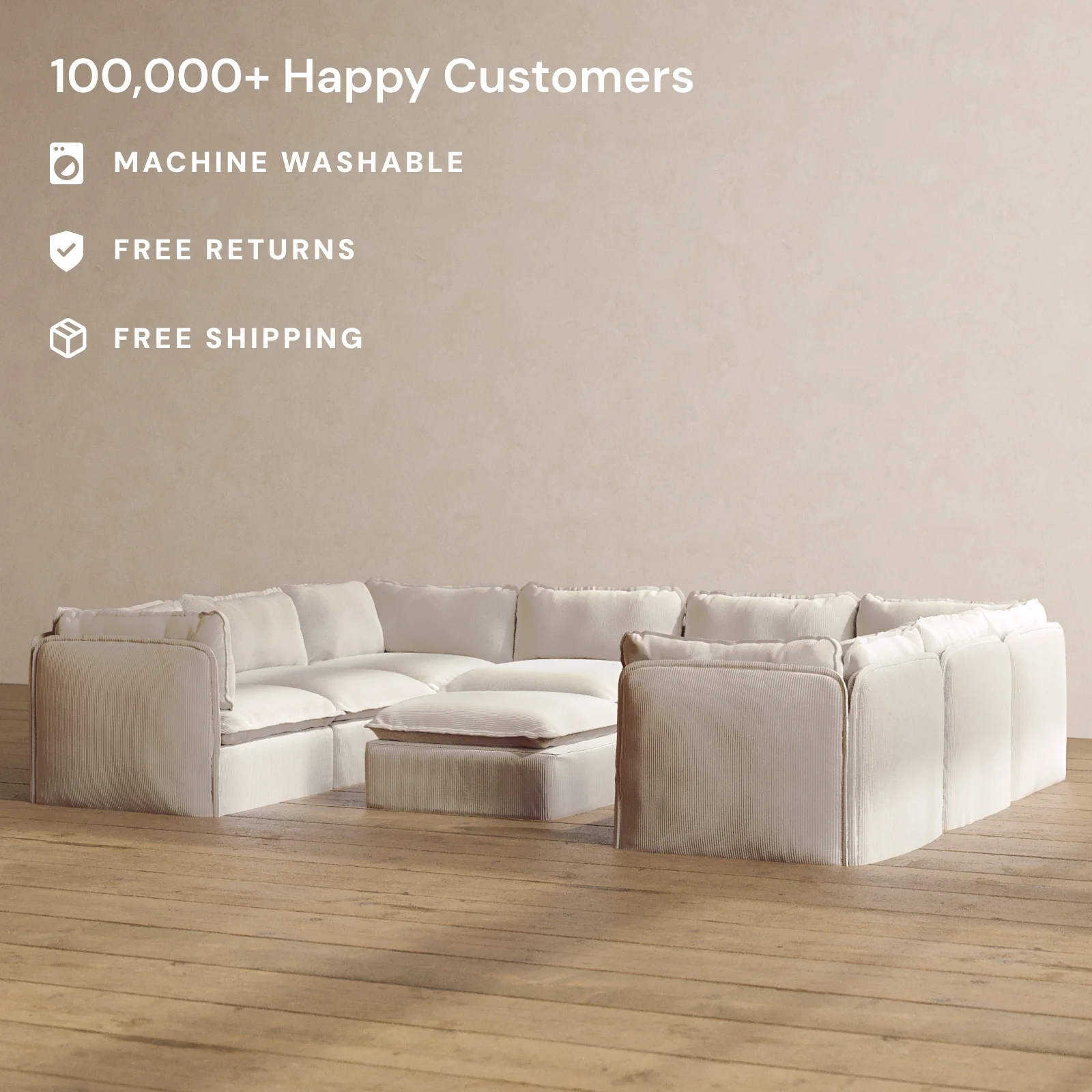 Slipcover Only - Modular Washable 8-Seater U-Sectional + Ottoman in Milk - Image 2
