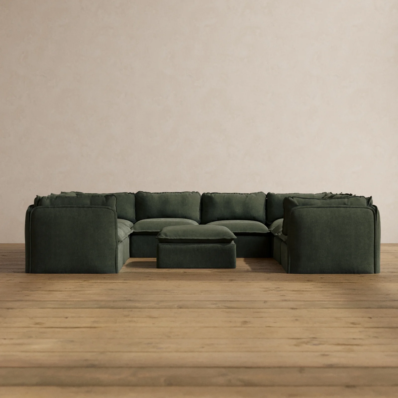 Slipcover Only - Modular Washable 8-Seater U-Sectional + Ottoman in Olivine