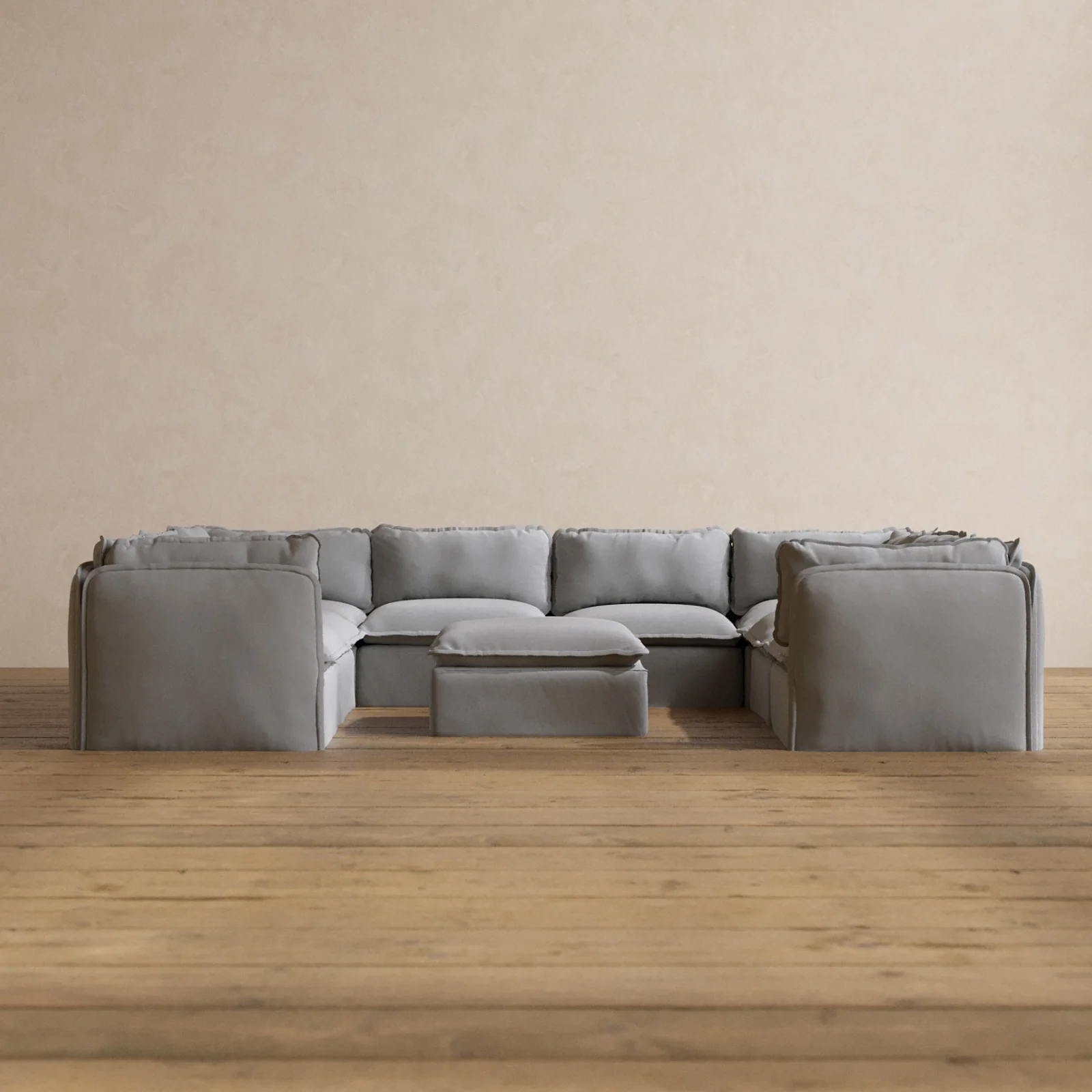 Slipcover Only - Modular Washable 8-Seater U-Sectional + Ottoman in Pumice