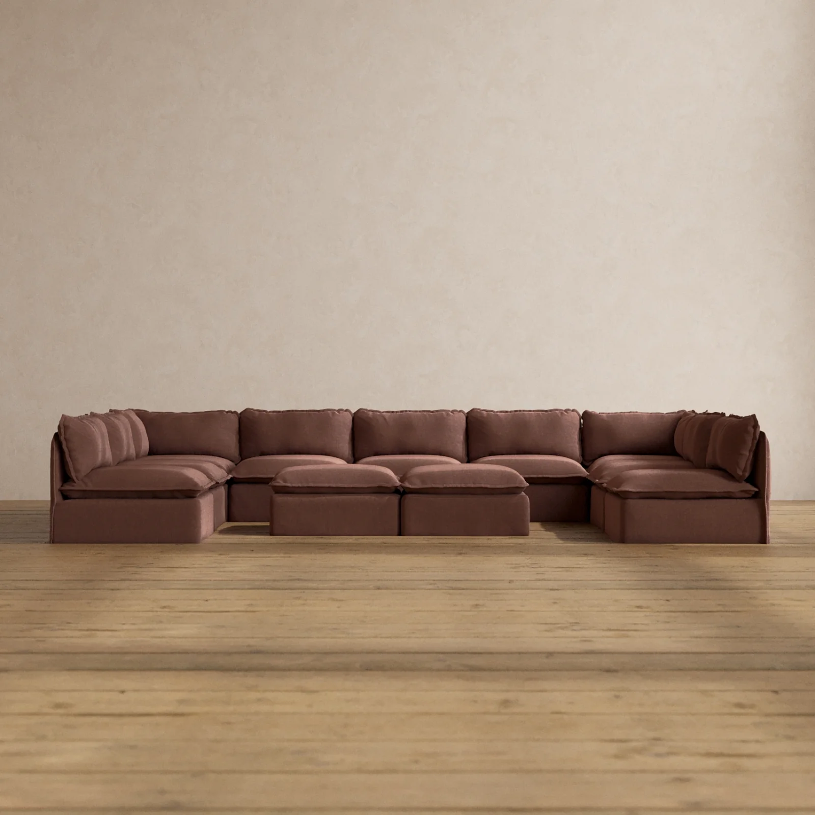 Slipcover Only - Modular Washable 9-Seater Open-Ends U-Sectional + Bench Ottoman in Chestnut
