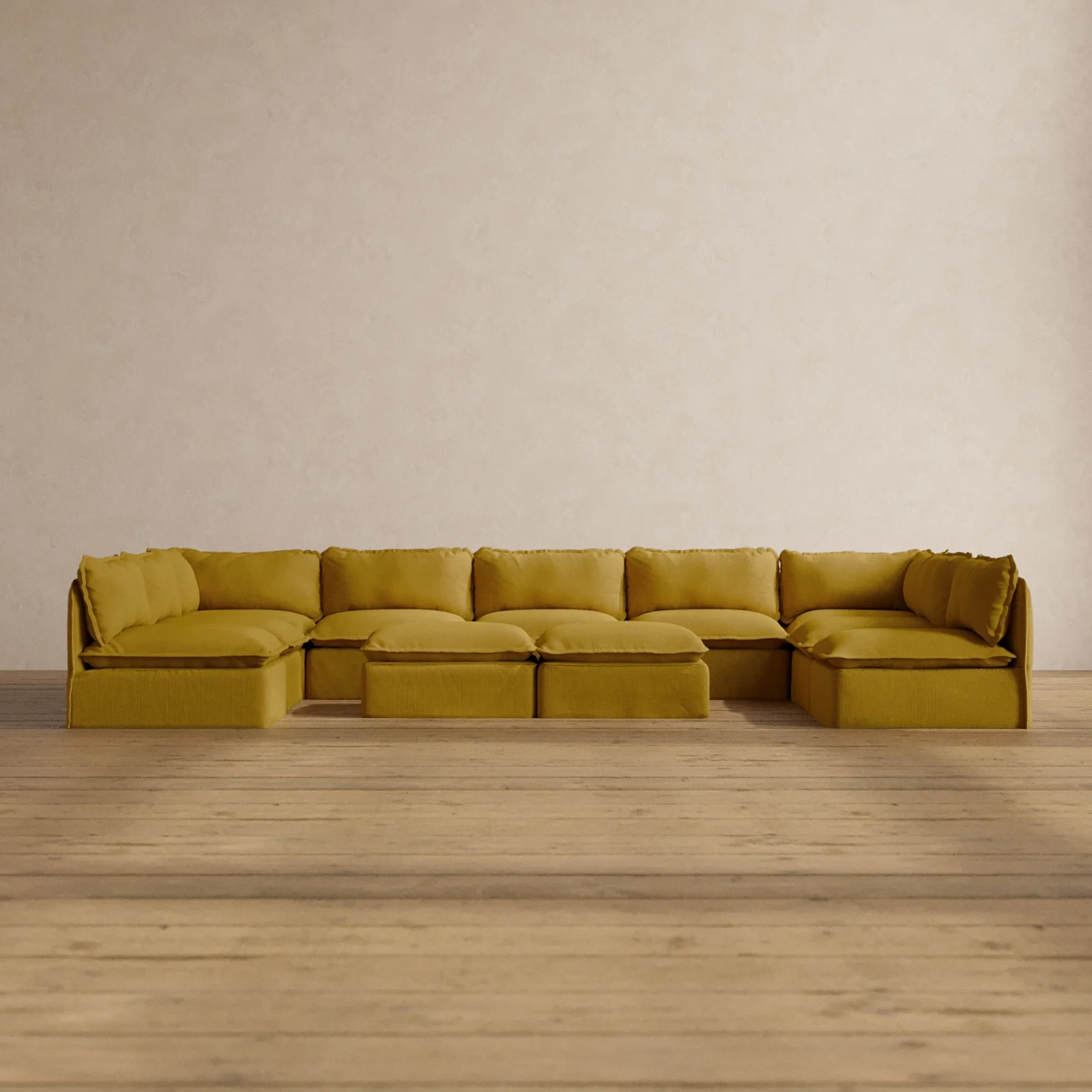 Slipcover Only - Modular Washable 9-Seater Open-Ends U-Sectional + Bench Ottoman in Kiiro