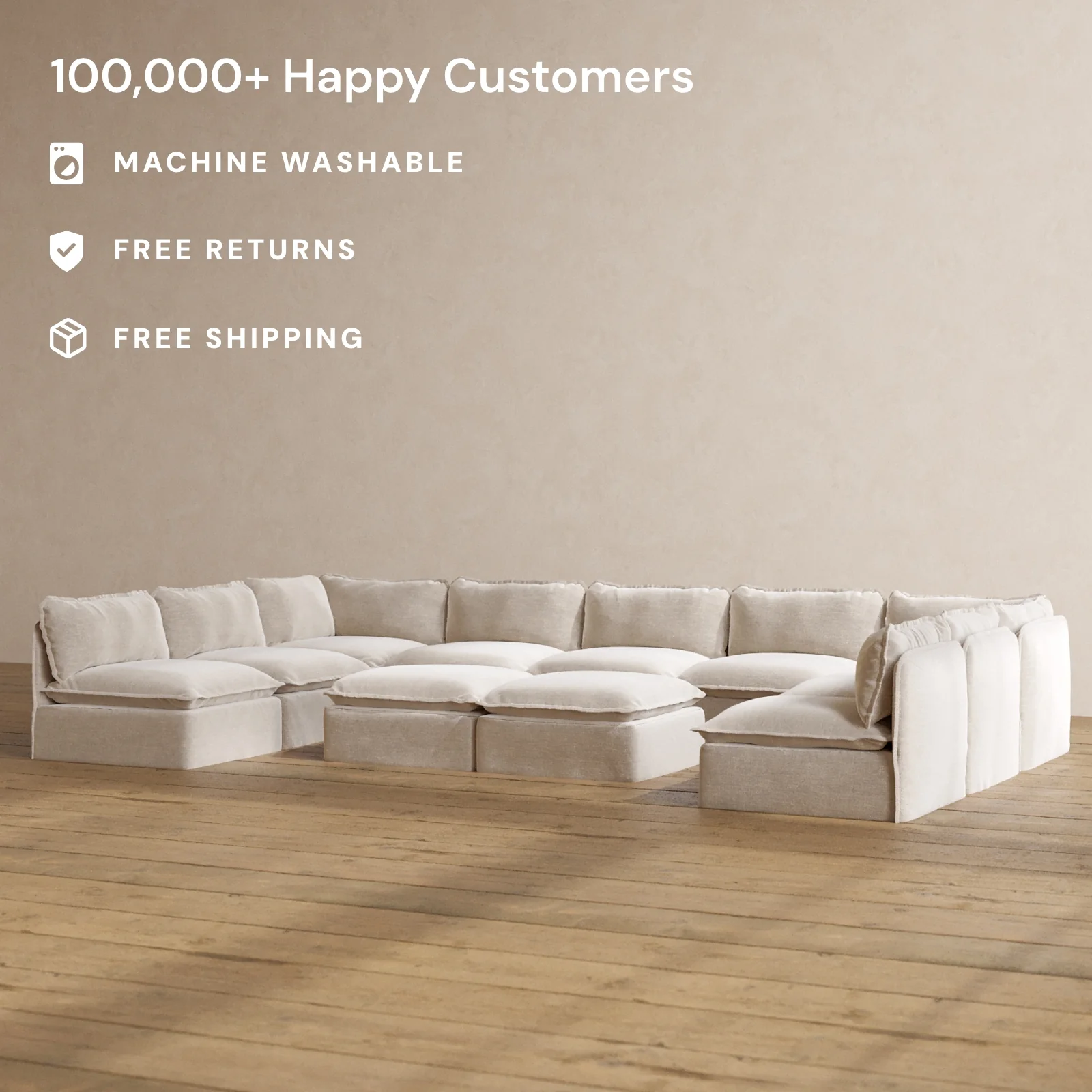 Slipcover Only - Modular Washable 9-Seater Open-Ends U-Sectional + Bench Ottoman in Mist - Image 2