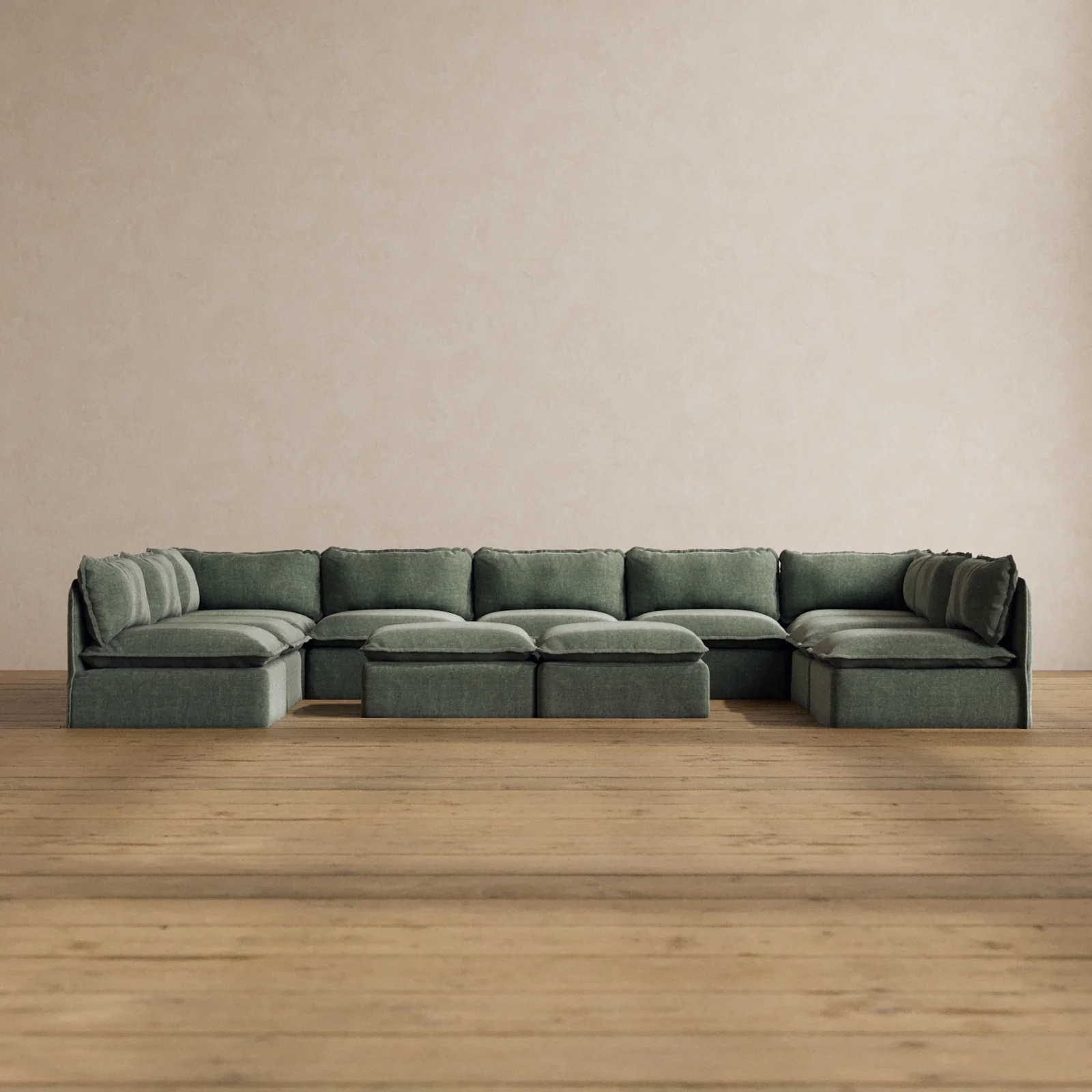 Slipcover Only - Modular Washable 9-Seater Open-Ends U-Sectional + Bench Ottoman in Willow