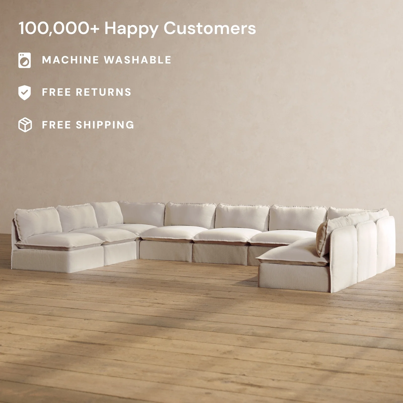Slipcover Only - Modular Washable 9-Seater Open-Ends U-Sectional in Milk - Image 2