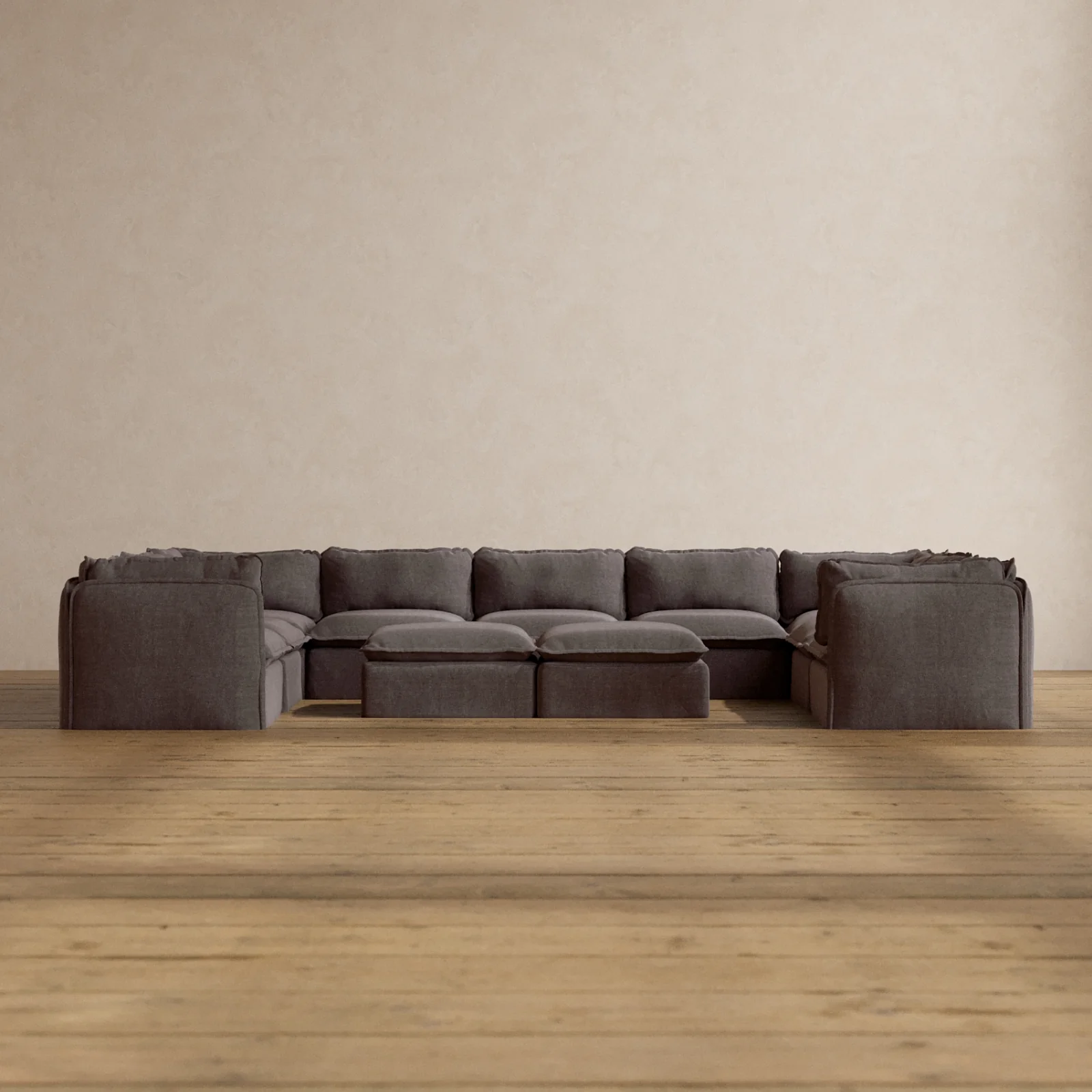 Slipcover Only - Modular Washable 9-Seater U-Sectional + Bench Ottoman in Caviar