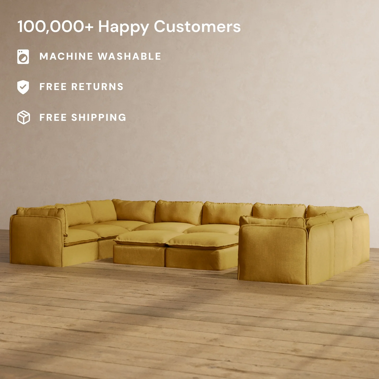 Slipcover Only - Modular Washable 9-Seater U-Sectional + Bench Ottoman in Kiiro - Image 2