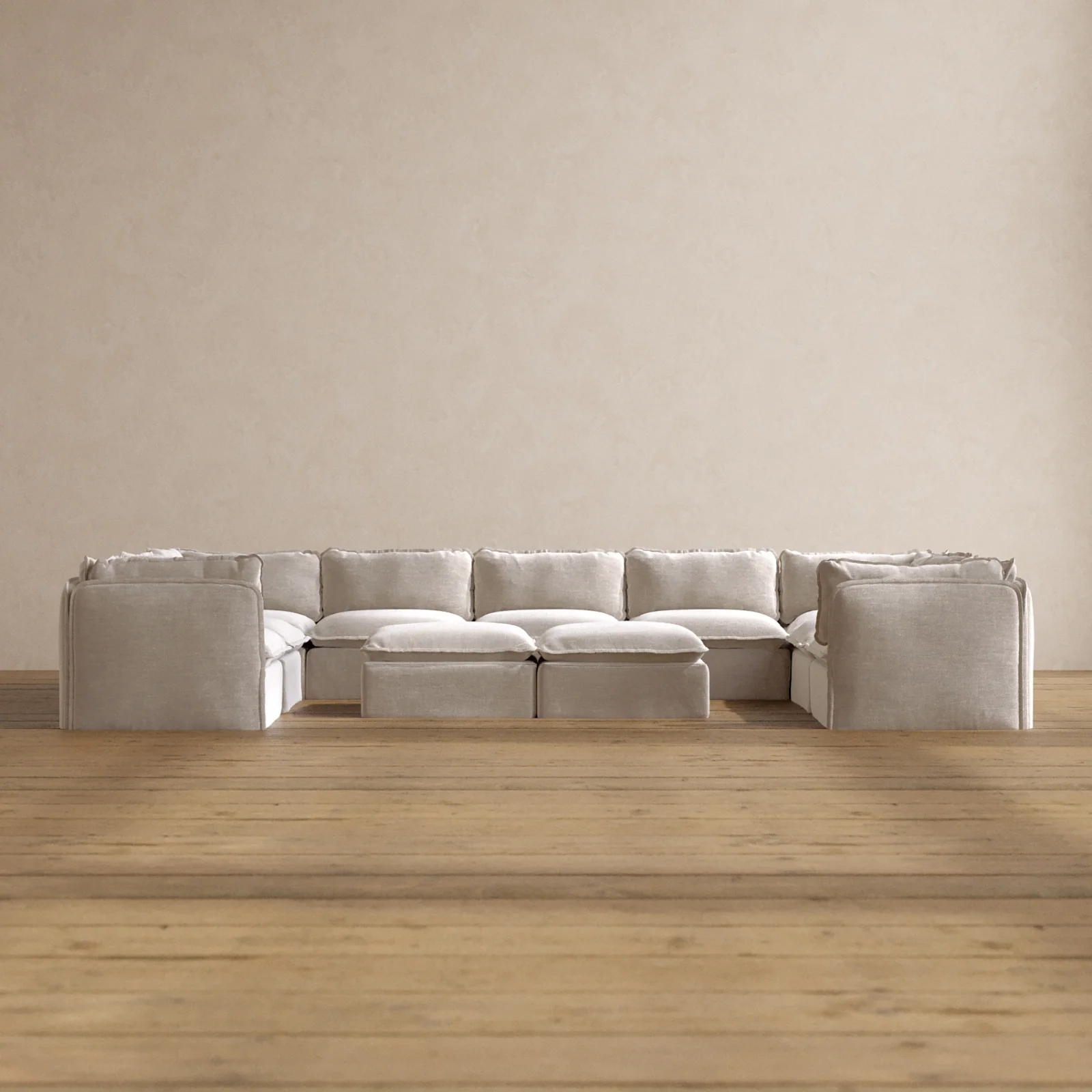 Slipcover Only - Modular Washable 9-Seater U-Sectional + Bench Ottoman in Mist