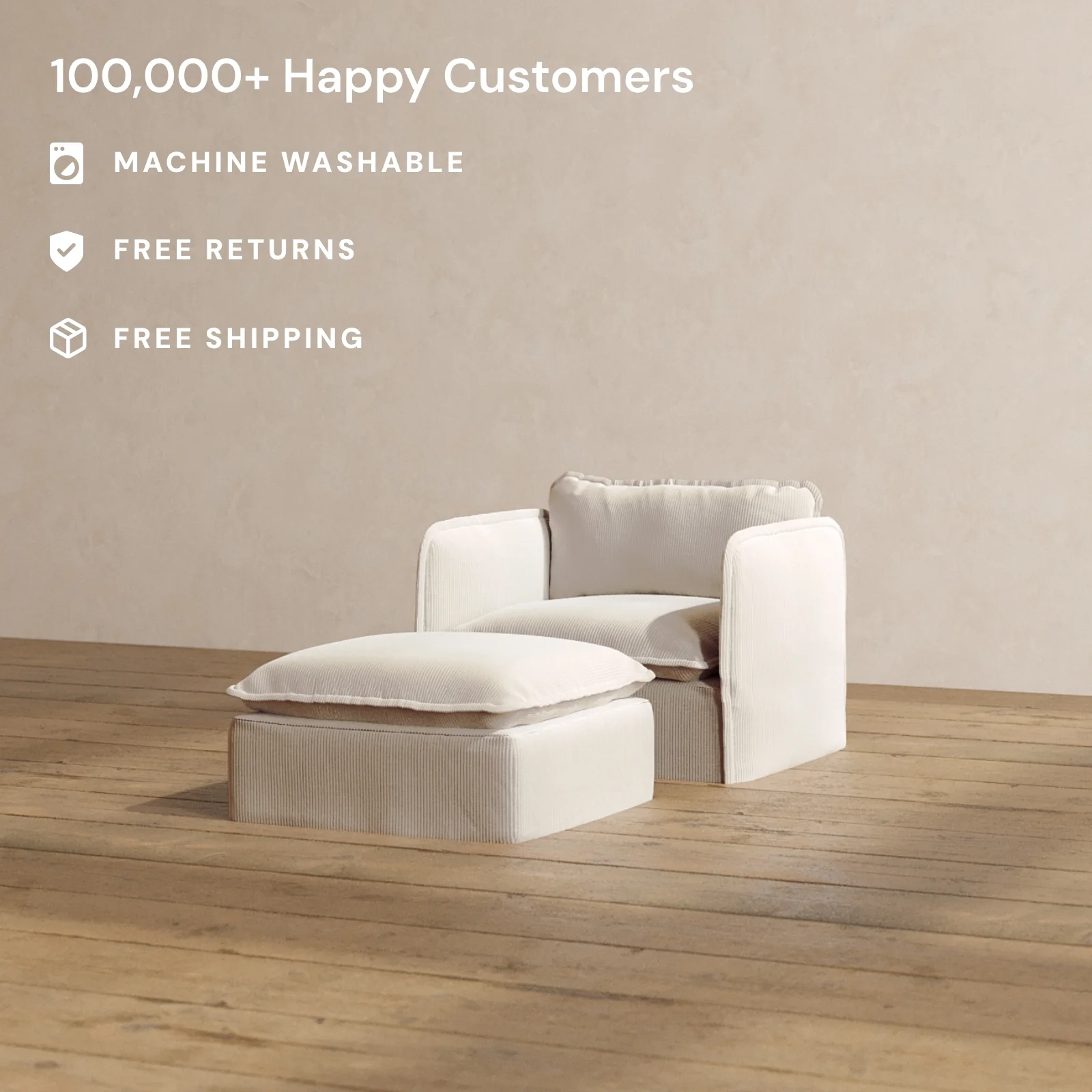Slipcover Only - Modular Washable Armchair + Ottoman in Milk - Image 2