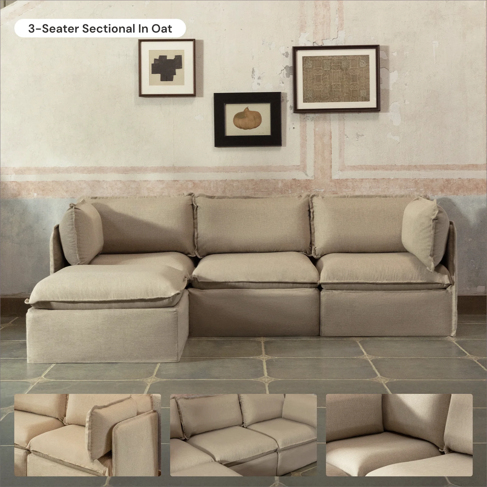 Slipcover Only - Modular Washable Armless Chair in Oat - Image 6