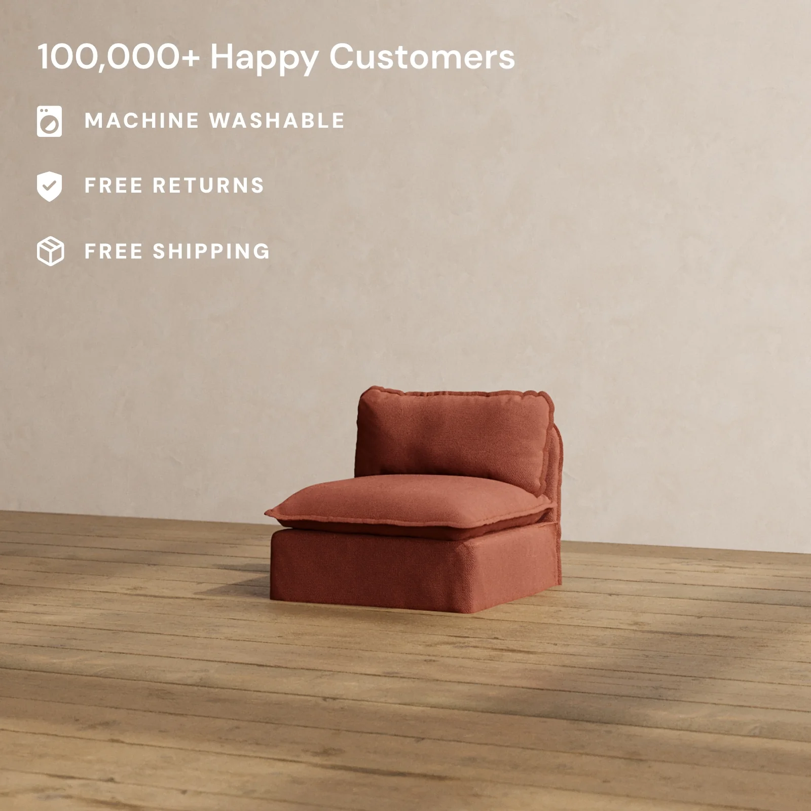 Slipcover Only - Modular Washable Armless Chair in Rust - Image 2