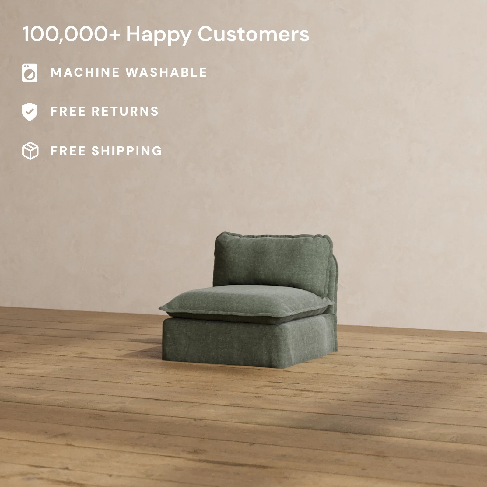 Slipcover Only - Modular Washable Armless Chair in Willow - Image 2