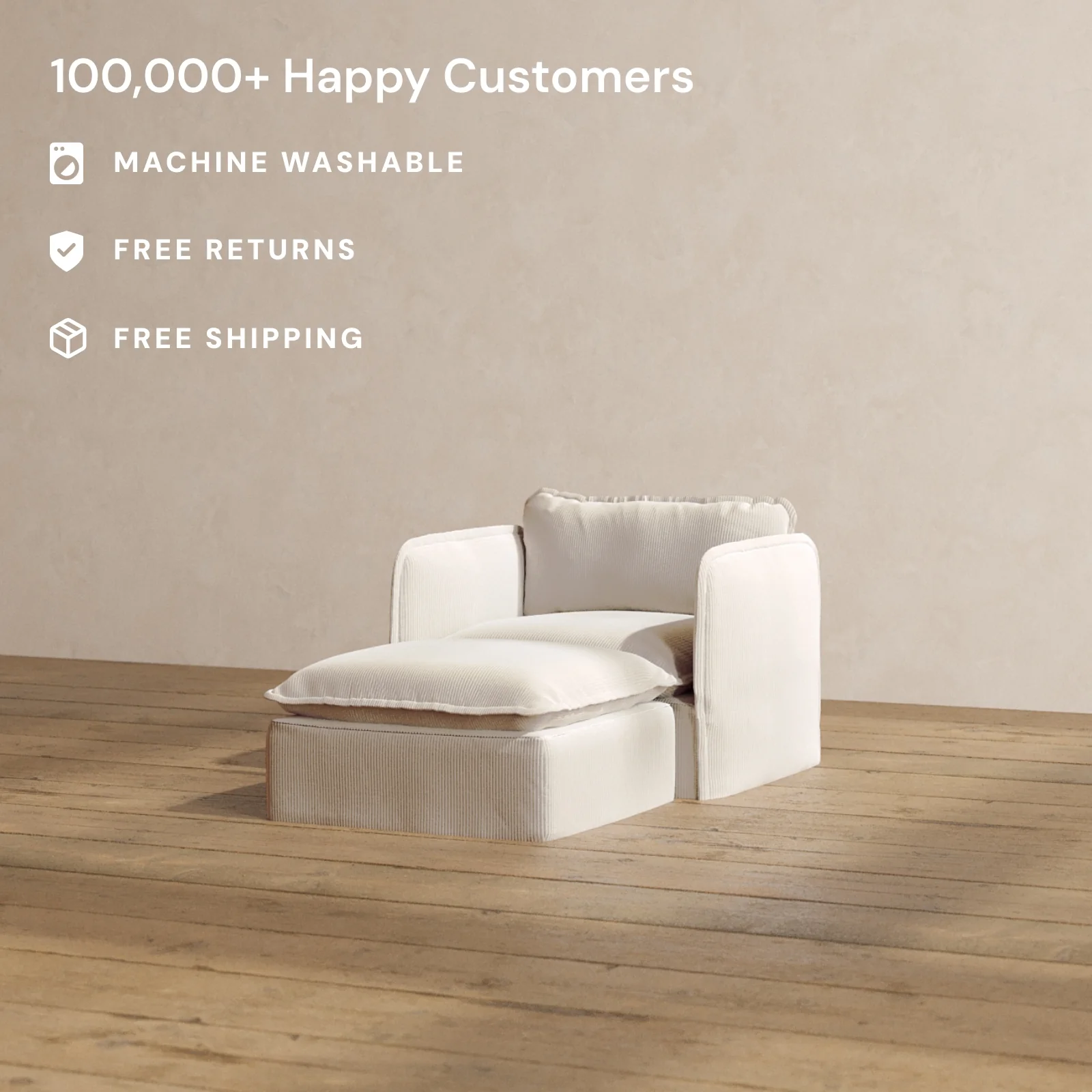 Slipcover Only - Modular Washable Chaise Armchair in Milk - Image 2