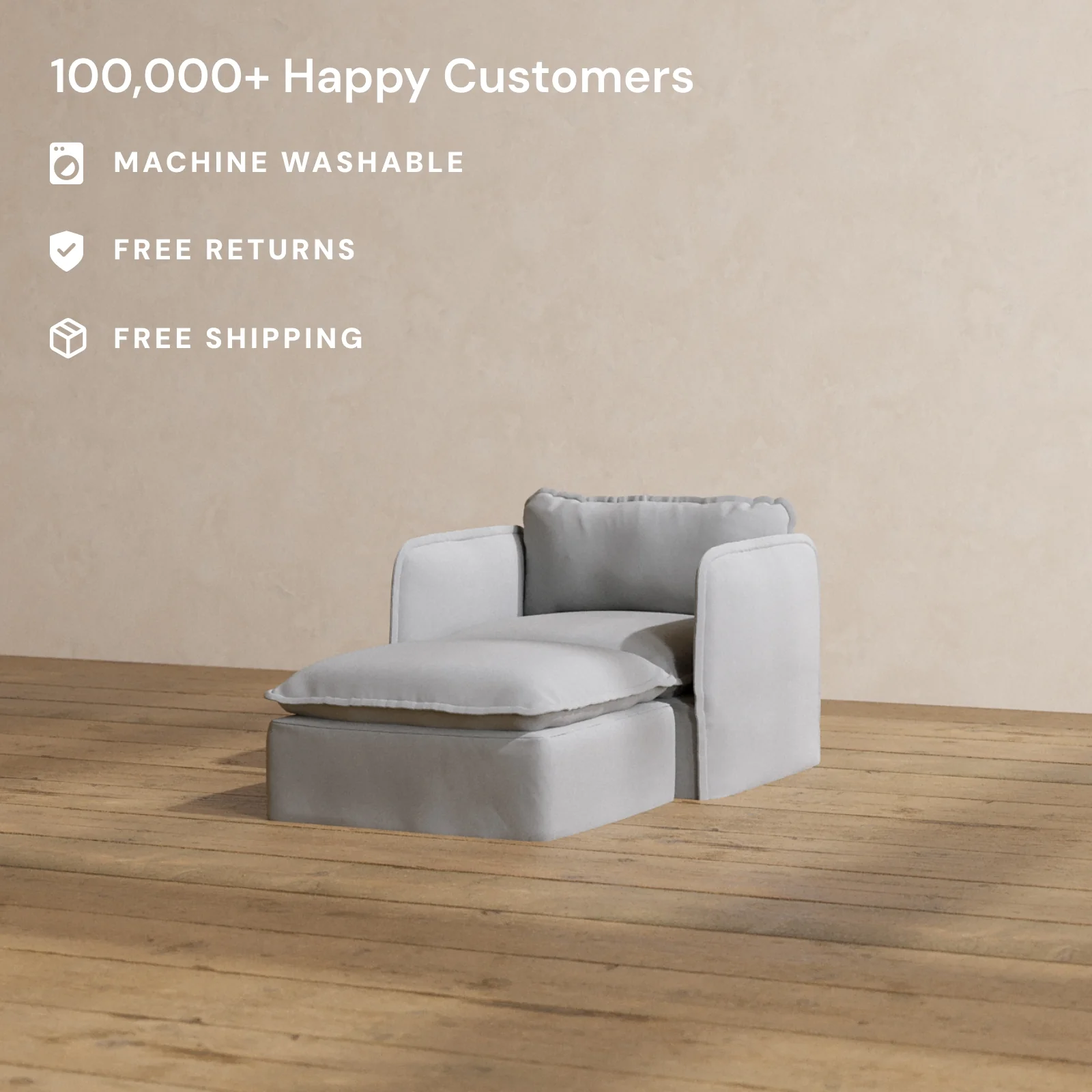 Slipcover Only - Modular Washable Chaise Armchair in Pumice - Image 2