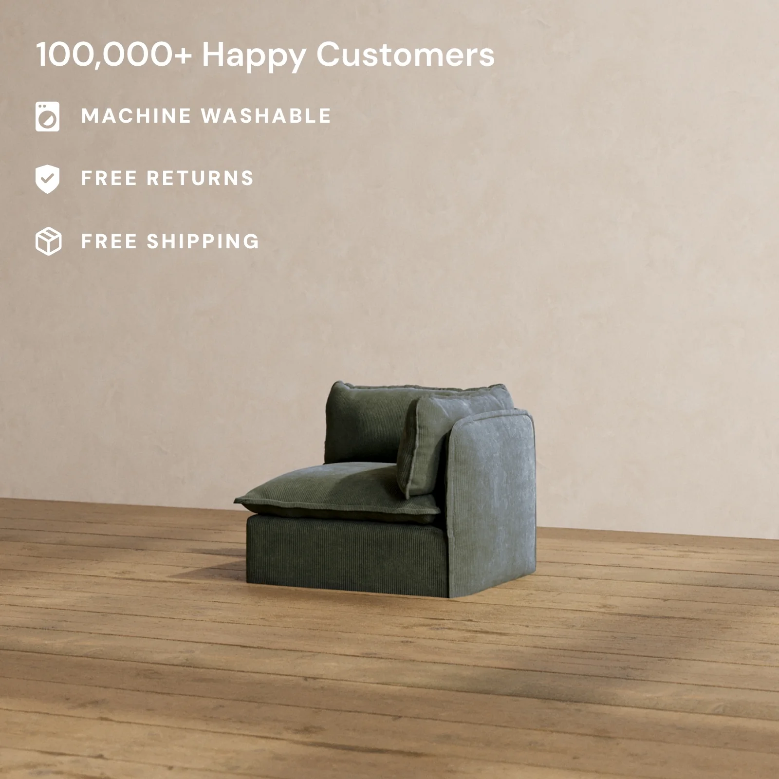 Slipcover Only - Modular Washable End Chair - Right in Olivine - Image 2