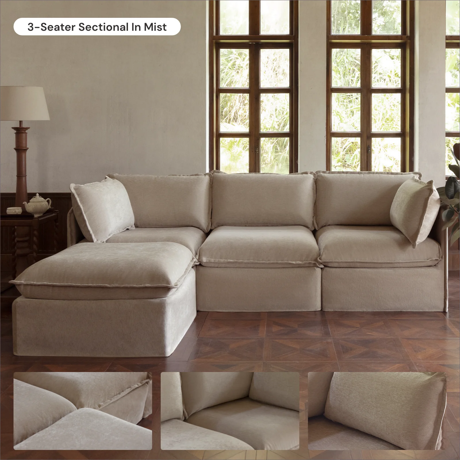 Slipcover Only - Modular Washable Ottoman in Mist - Image 6