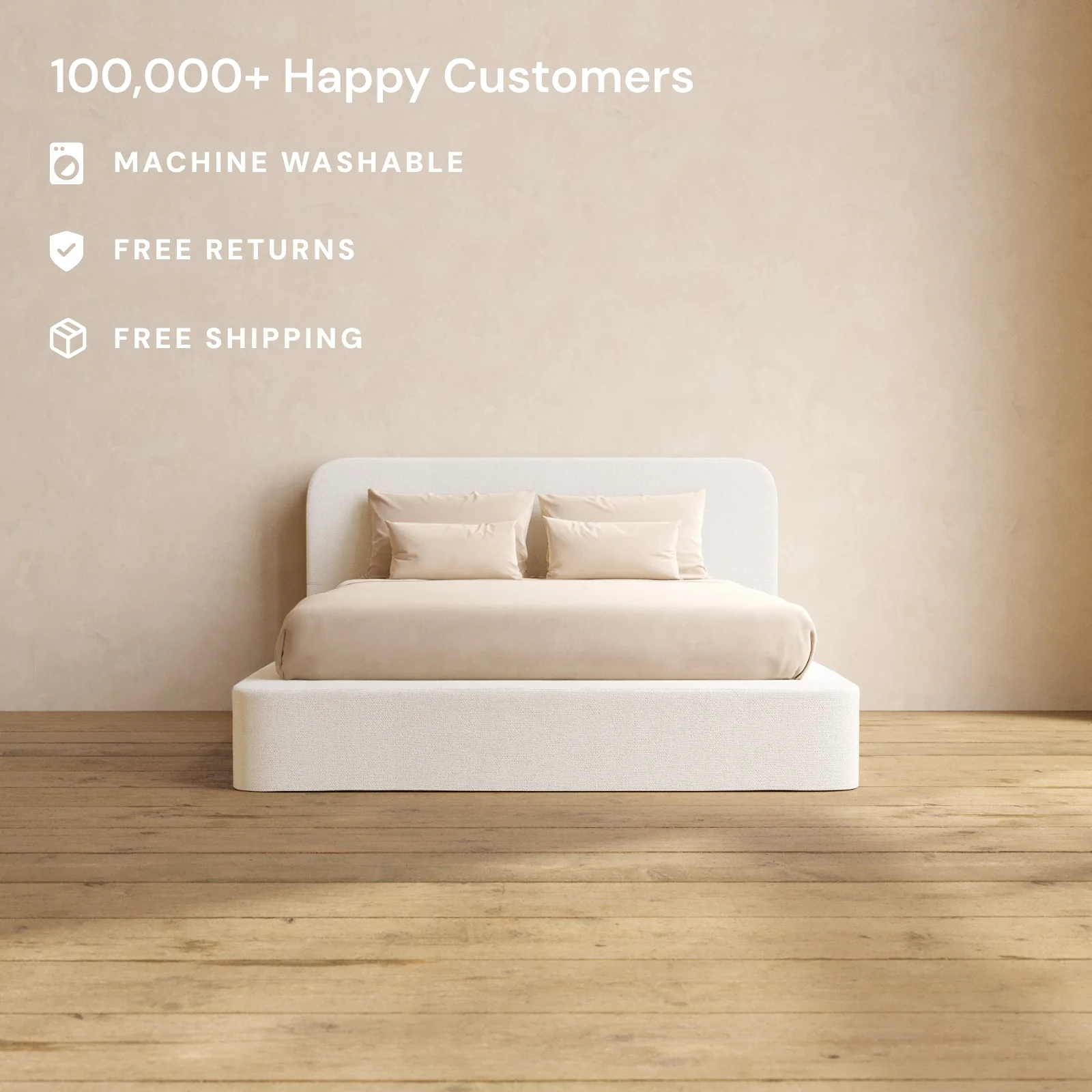 Slipcover Only - Queen Upholstered Platform Bed + Headboard | Knit Velvet in Powder - Image 2