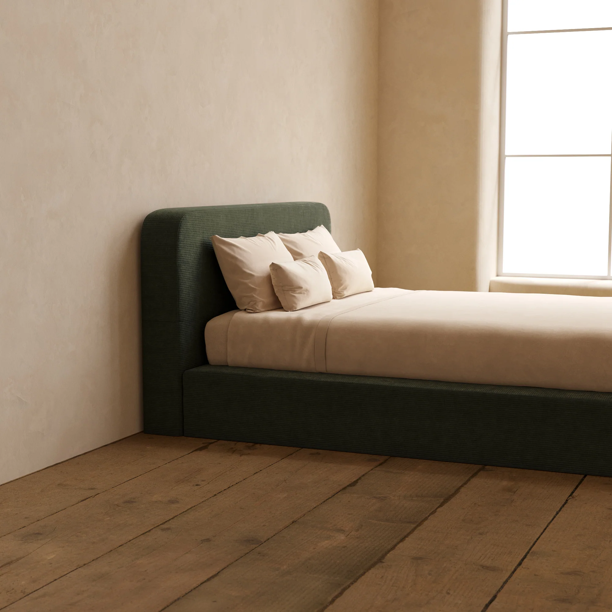 Slipcover Only - Queen Upholstered Platform Bed + Headboard | Luxe Corduroy in Olivine - Image 5