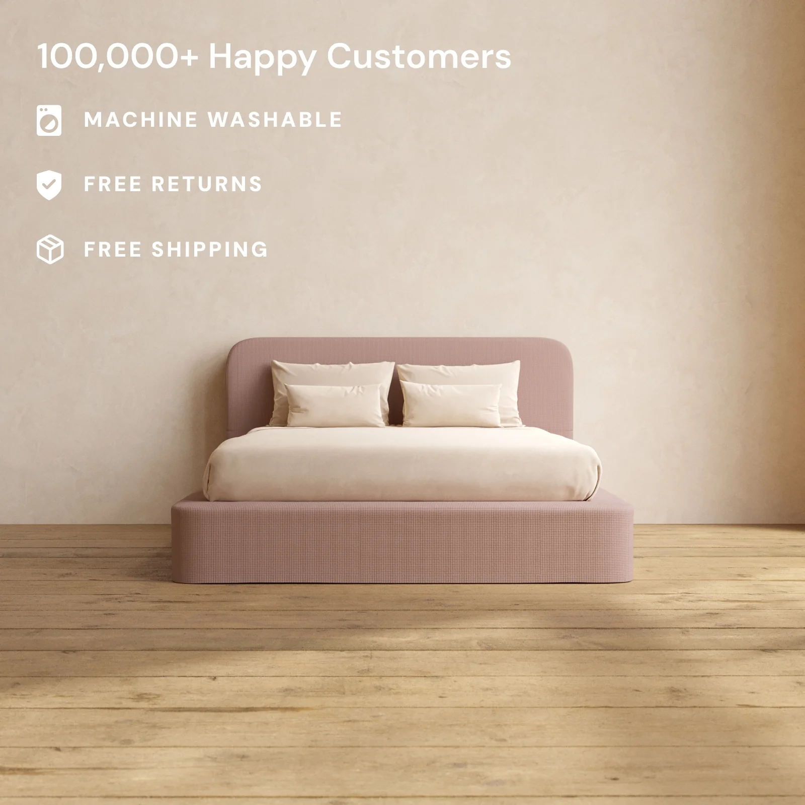 Slipcover Only - Queen Upholstered Platform Bed + Headboard | Mizu Weave in Sakura - Image 2