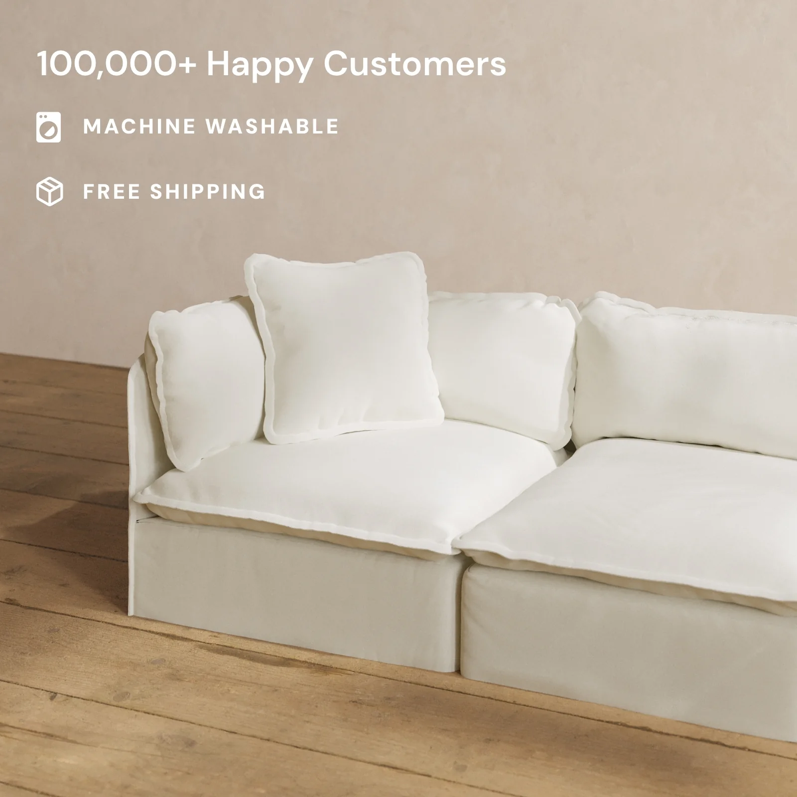 Square Performance Accent Pillow 20 x 20 | Plush Weave in Eggshell - Image 2