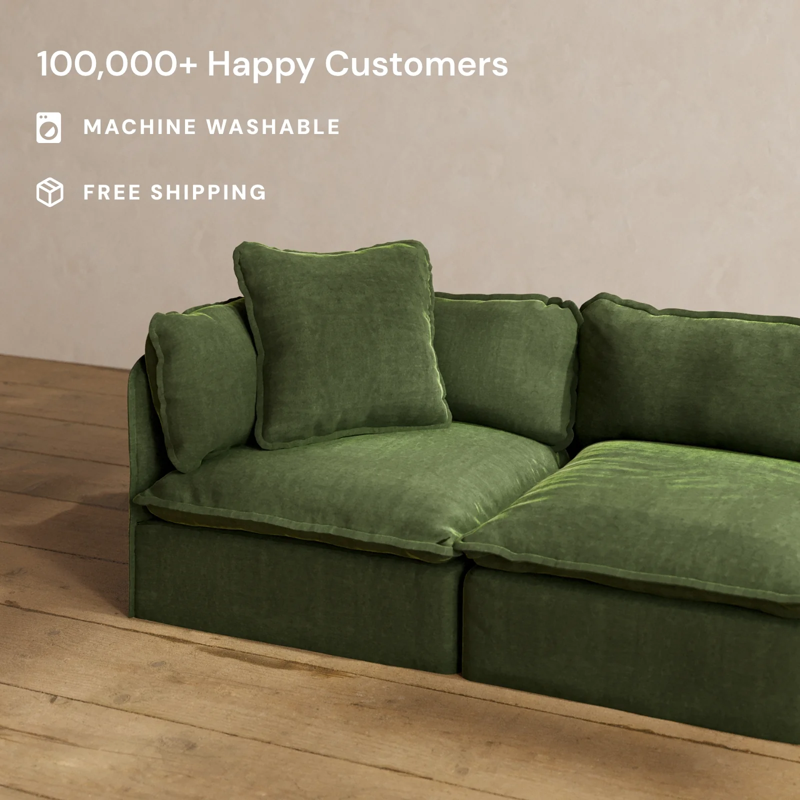 Square Performance Accent Pillow 22 x 22 | Luxury Velvet in Olive - Image 2