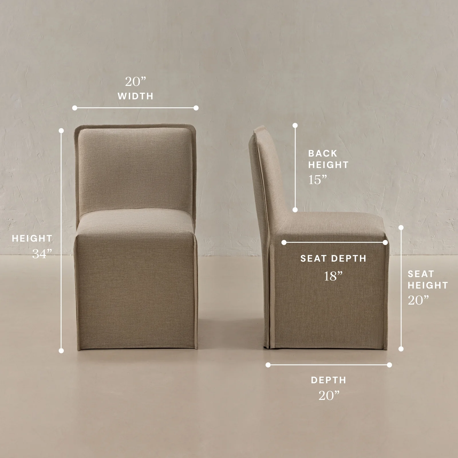 Washable Upholstered Dining Chair | 15β Back Height in Oat (Set of 2) - Image 5