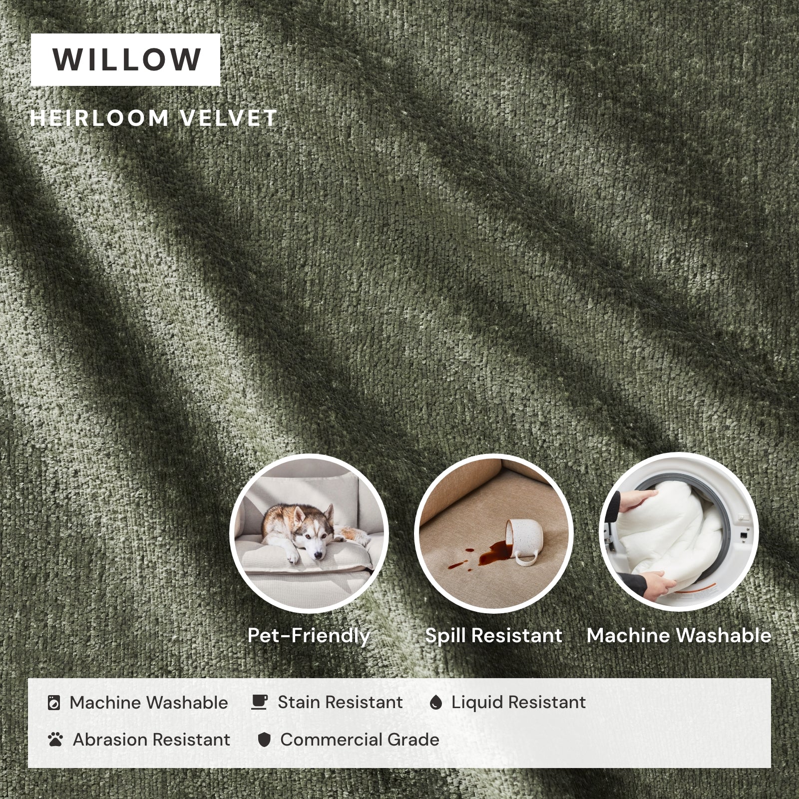 Washable Upholstered Dining Chair | 15β Back Height in Willow - Image 3